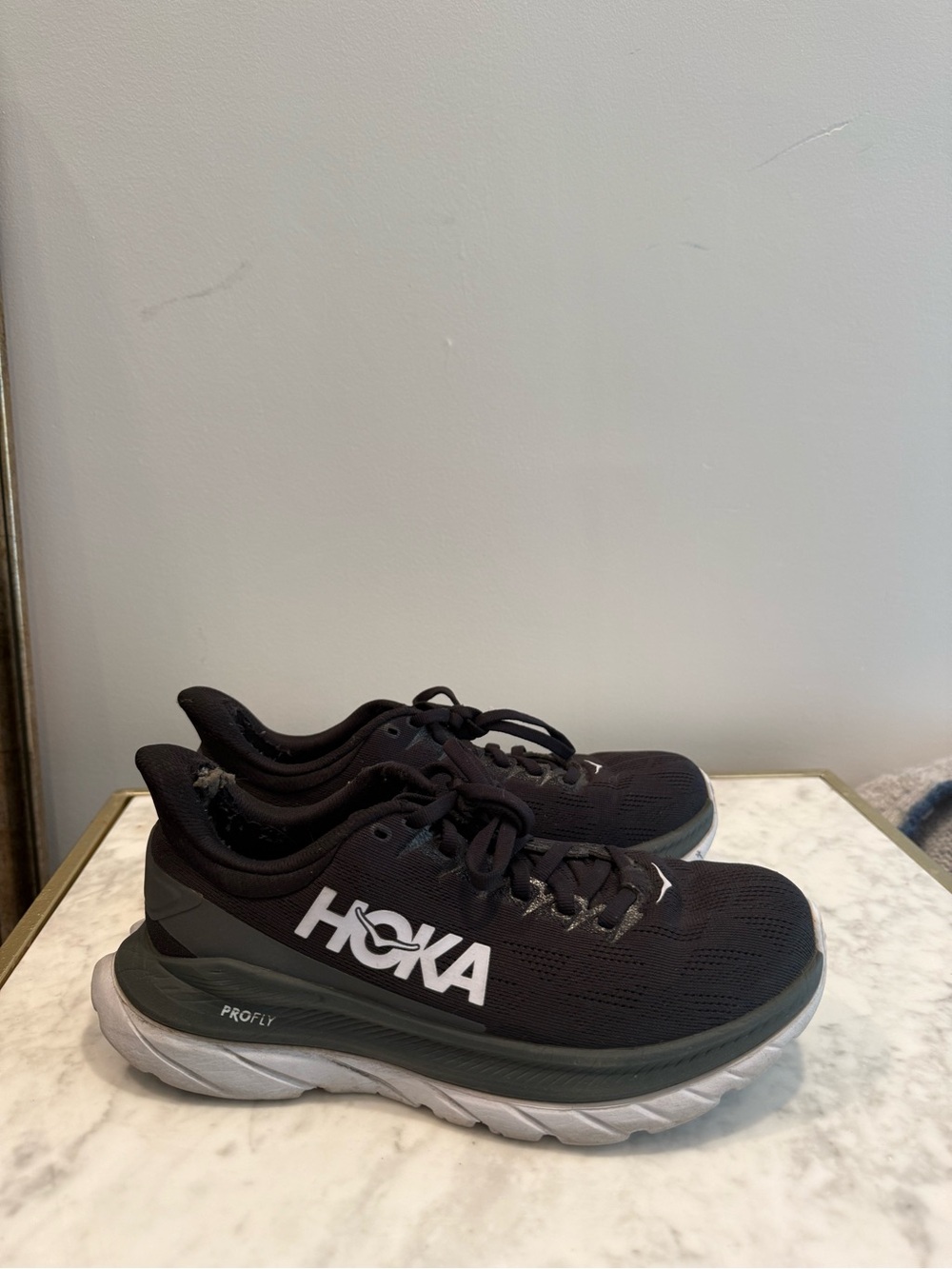 Hoka Black and White Running Sneakers